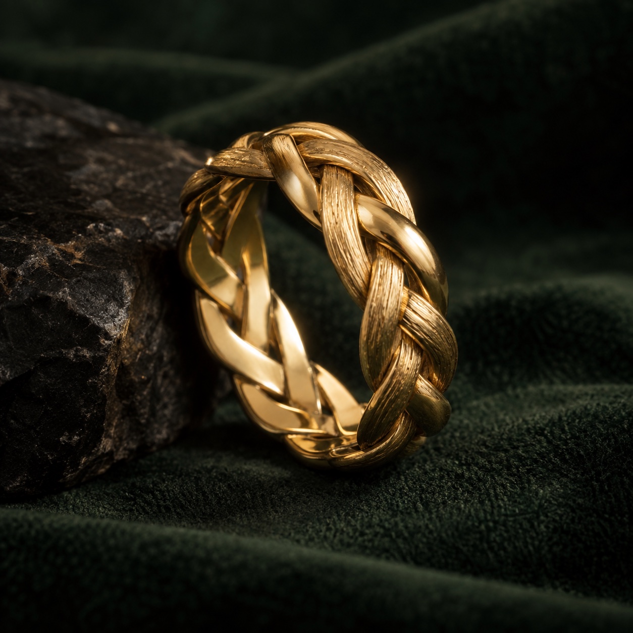 Thoundnest braided gold ring